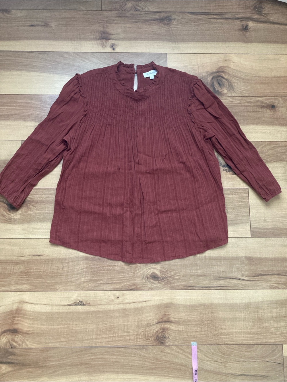Bohme Maroon Crinkle Cut Ruffle Trim Blouse
